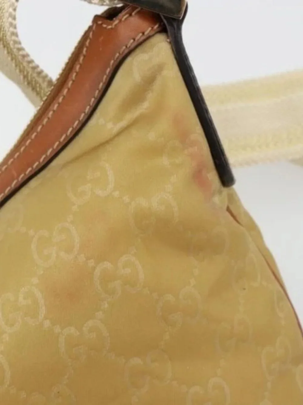 GUCCI GG Canvas Shoulder Bag Nylon Beige Gold 181092 Auth 178909